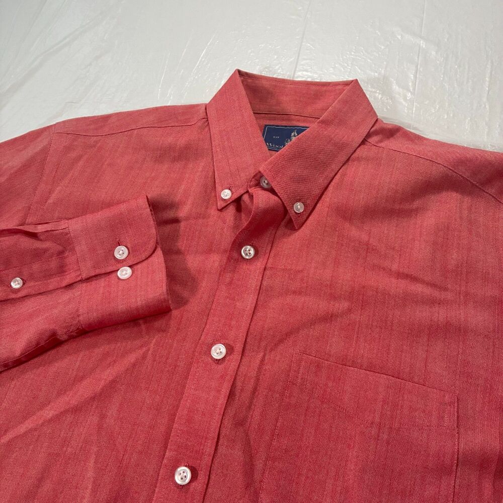 Wool & Prince Shirt Mens Medium Red Pink Long Sleeve Button Up Wool Business